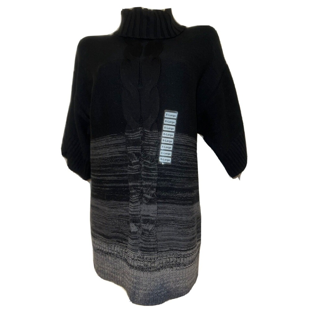 Style & Co Size XL Black Ombre Cable Knit Turtleneck Short Sleeve Tunic Sweater